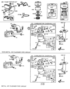 Carburetors,air Cleaner Grps Diagram and Parts List for 190406-2947-XX  Briggs and Stratton Engine